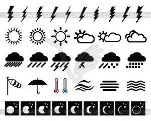 Printweather icons and lunar phases - vector clipart / vector image