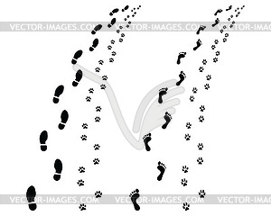  Footprints and dog paw prints - vector clipart