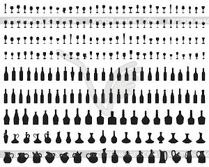 Black silhouettes of glasses and bottles of wine - vector image