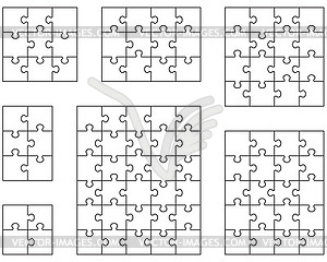 White puzzles, separate pieces - vector clip art