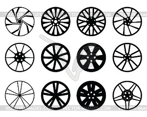 Набор значков автомобильных колесных дисков - векторное графическое изображение