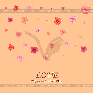 Card with roses on Valentine`s Day - vector clip art