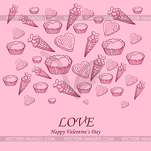 Card with sweet-stuff on Day of St. Valentine - vector clipart