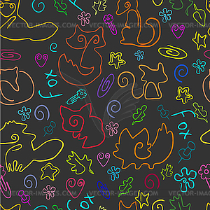 Doodle seamless pattern with foxes  - vector clipart / vector image