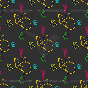 Doodle seamless pattern with foxes and stars - vector image