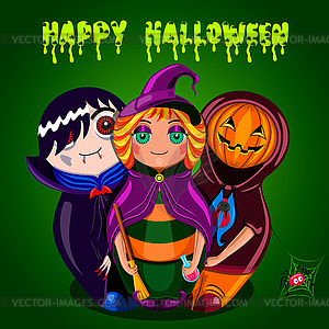 Happy Halloween (куклы) - векторное изображение EPS