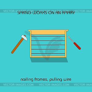 Nailing frames, pulling wire (spring work) - vector clipart
