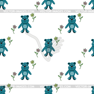 Seamless pattern with blue teddy bears - vector clip art