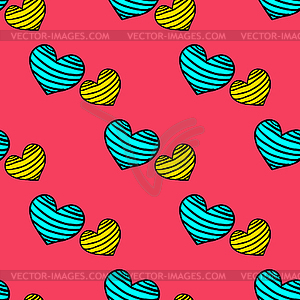 Seamless striped pattern with hearts on pink - vector clip art