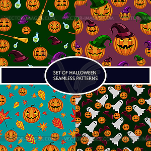 Set of seamless patterns with pumpkin halloween - stock vector clipart