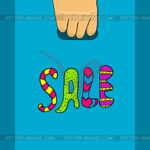 Hand holds package with text sale - vector image