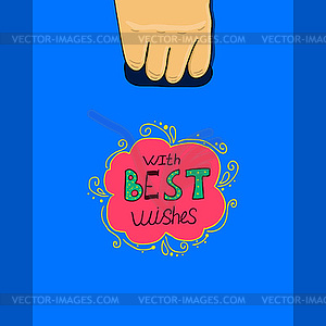 Hand holds package with text with best wishes - vector clipart