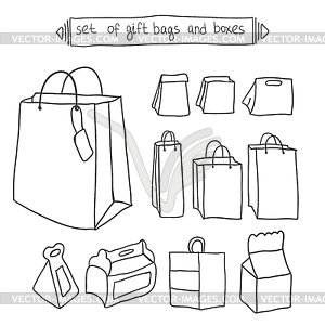 Set of gift bags and boxes - vector clip art