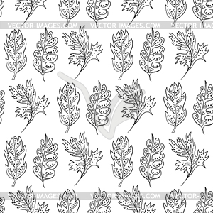 Seamless pattern with doodle fantazy leaf - vector image