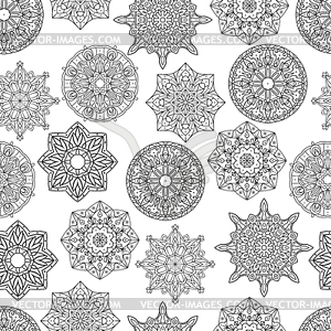 Seamless pattern with mandala monochrom - vector clip art