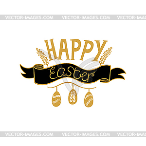 Golden Happy Easter lettering background - vector clipart