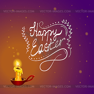 Happy Easter card with burning candle - vector image