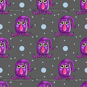 Seamless pattern with cute cartoon monsters- - vector clipart / vector image