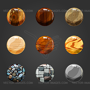 Set of wooden and stone buttons - vector clip art