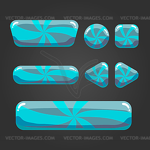 Set striped button in cartoon style - vector image