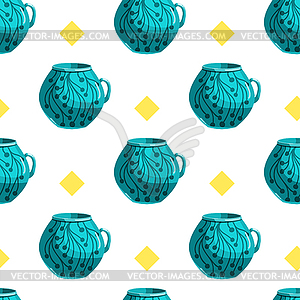 Seamless pattern with cartoon mugs- - vector clipart