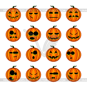 Set cute cartoon pumpkins with different emotions - vector clipart