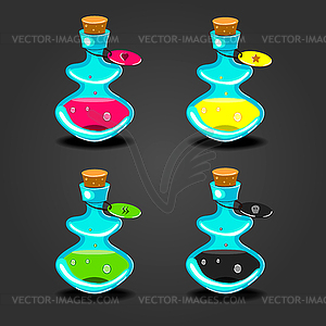 Set bottles with different potions- - vector clip art