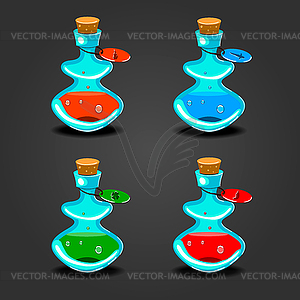 Set bottles with different potions- - vector image