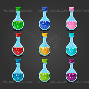 Set bottles with different potions- - vector image