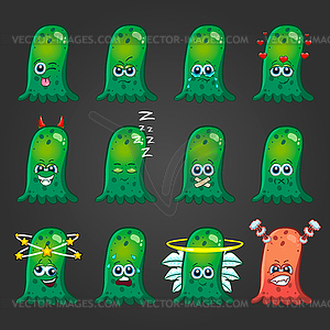 Set of cute cartoon monsters with different emotion - royalty-free vector clipart