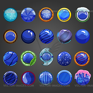 Big set of round blue button - vector clipart / vector image