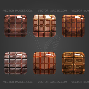 Set of shiny chocolate square button - vector clipart