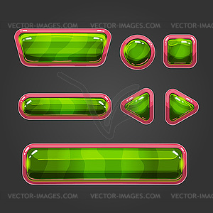 Set green button in cartoon style - vector clip art