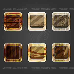 Set of shiny wooden concave square button - royalty-free vector image