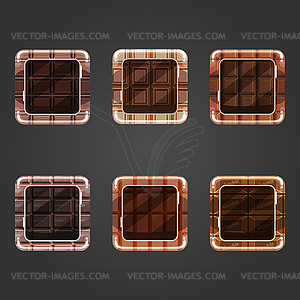 Set of shiny chocolate concave square button - vector image
