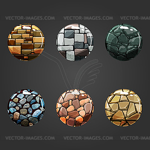 Set of round volume stone buttons - vector clipart