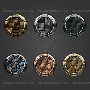 Set of round concave stone buttons - vector image