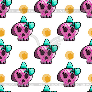 Seamless pattern with cartoon skulls - vector image