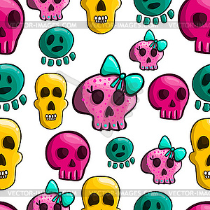 Seamless pattern with cartoon skulls - vector clip art