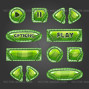 Cartoon green buttons with leaves - vector clipart