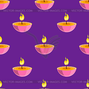 Seamless pattern with burning candle - vector image