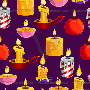 Seamless pattern with burning candle - vector image