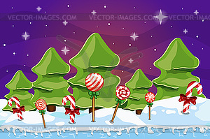 Winter landscape with Christmas tree - vector image