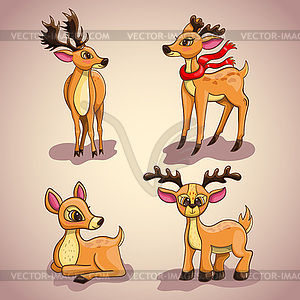 Set with Christmas cartoon deers - vector clip art