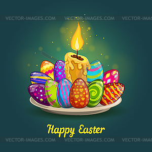 Card with Easter eggs and candle - vector clipart