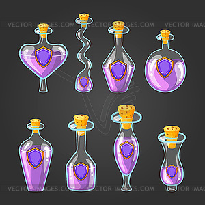 Set with bottles of shield potion - vector clipart