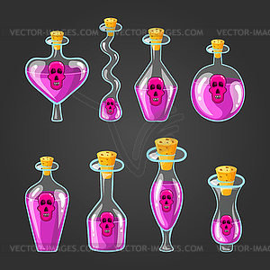 Set with different bottles of potion - vector clipart / vector image