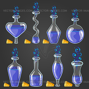 Установить бутылки зелья с волшебным дымом - клипарт в векторном виде