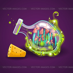 Cartoon bottles of potions with mushrooms - royalty-free vector image