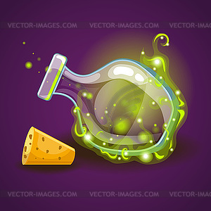 Empty bottles of potions with magic smoke - vector clipart